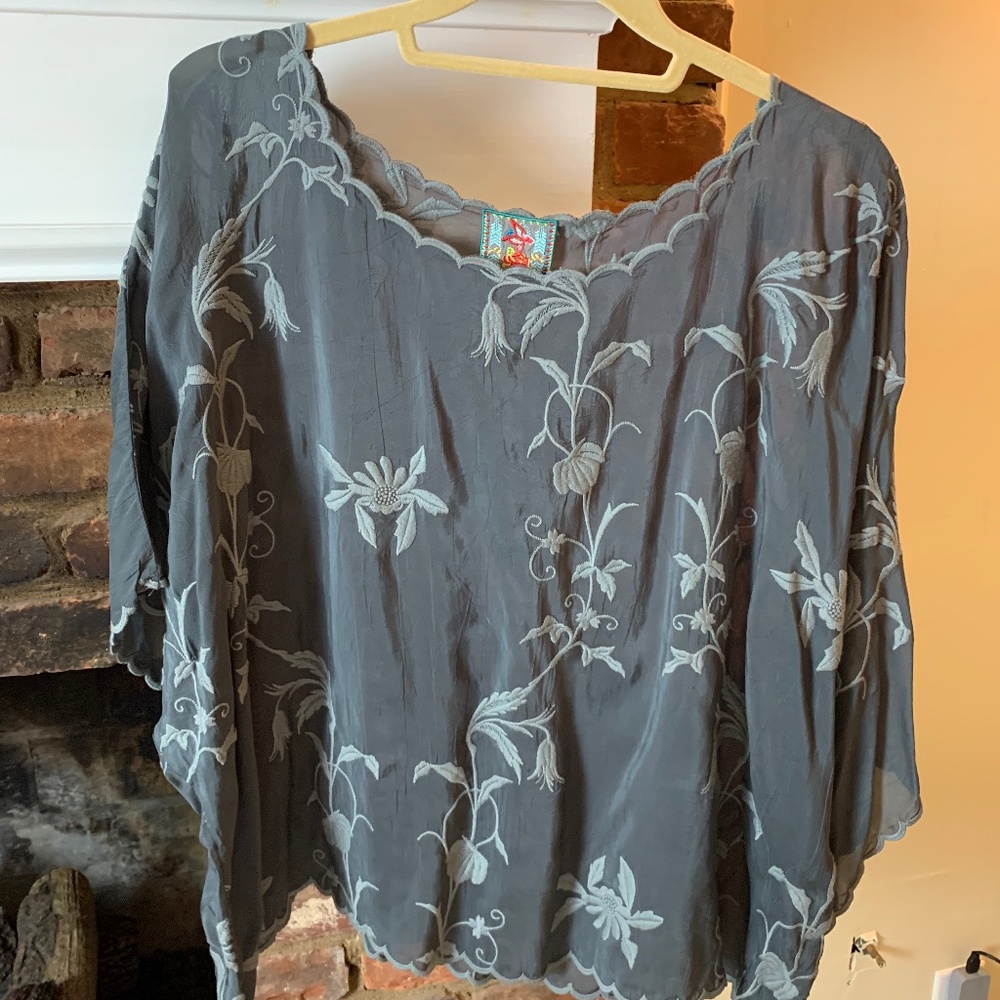 Johnny Was Grey on Grey Embroidered Top Size XL